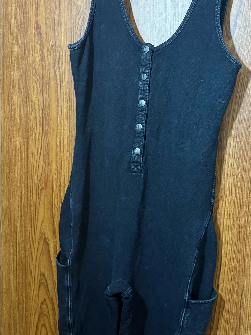 Free People Black Sleeveless Jumpsuit with Button Front